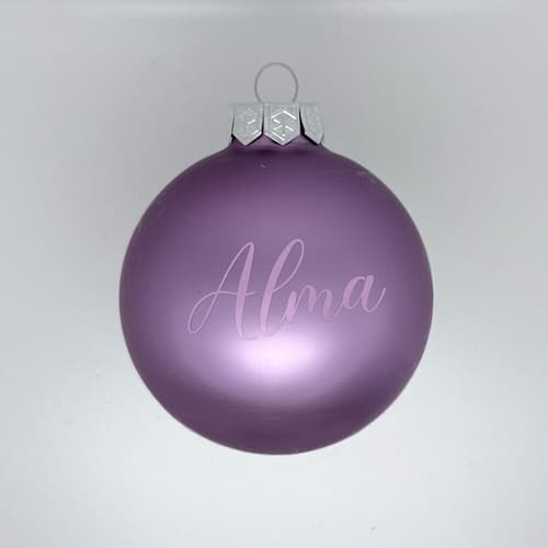 Personlig julekugle med navn, adventsgave, julegave, lys lilla, julen 2022