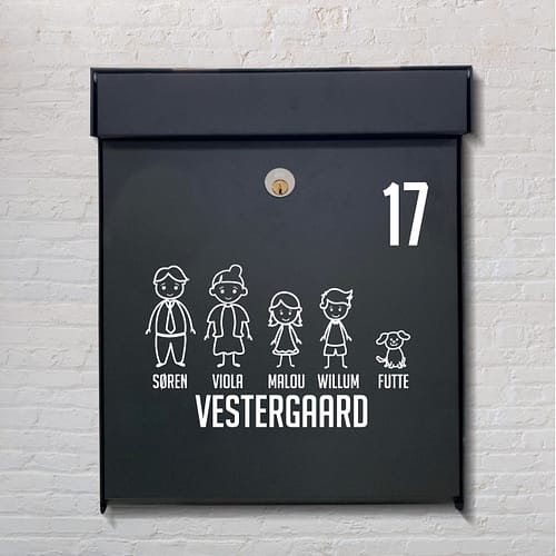 Postkassesticker med søde familiefigurer