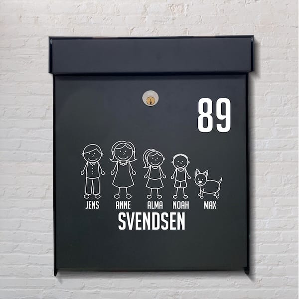 Postkassesticker med familiefigurer
