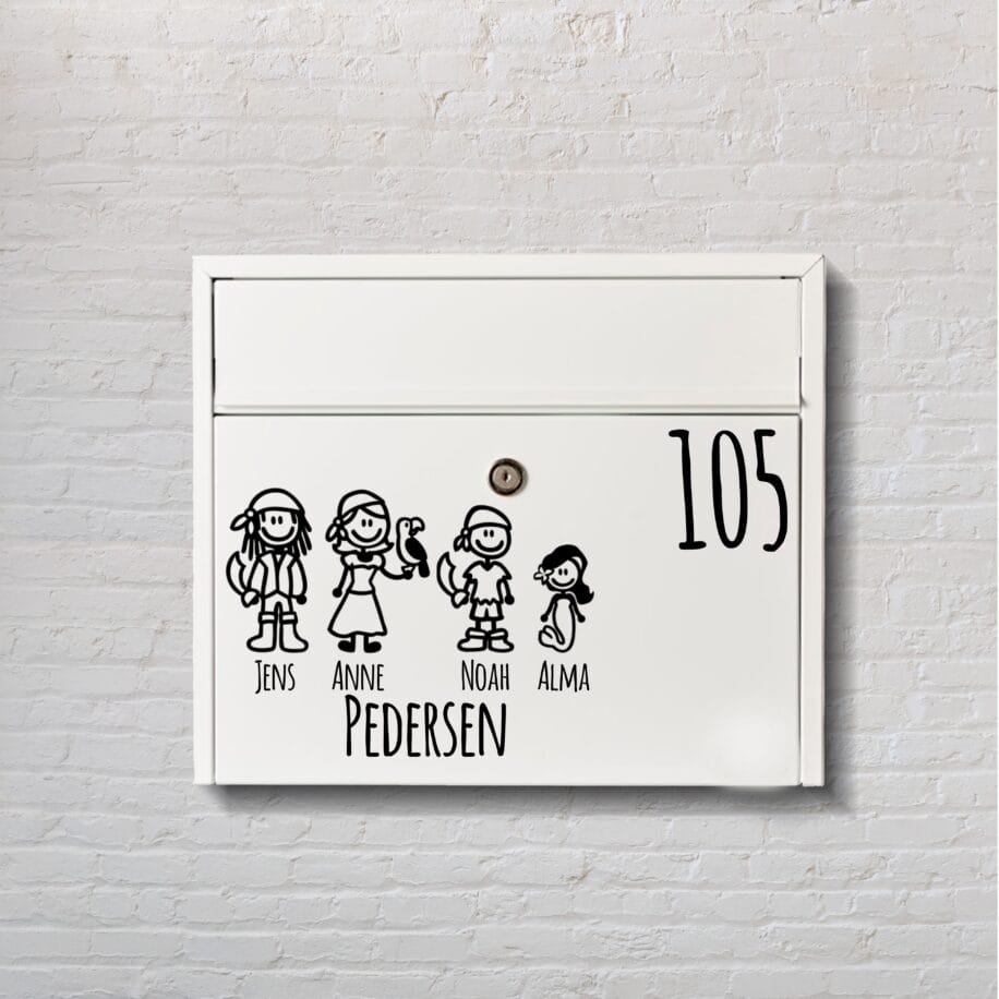 Postkasse sticker med pirater og havfruer - Personlige postkasse stickers